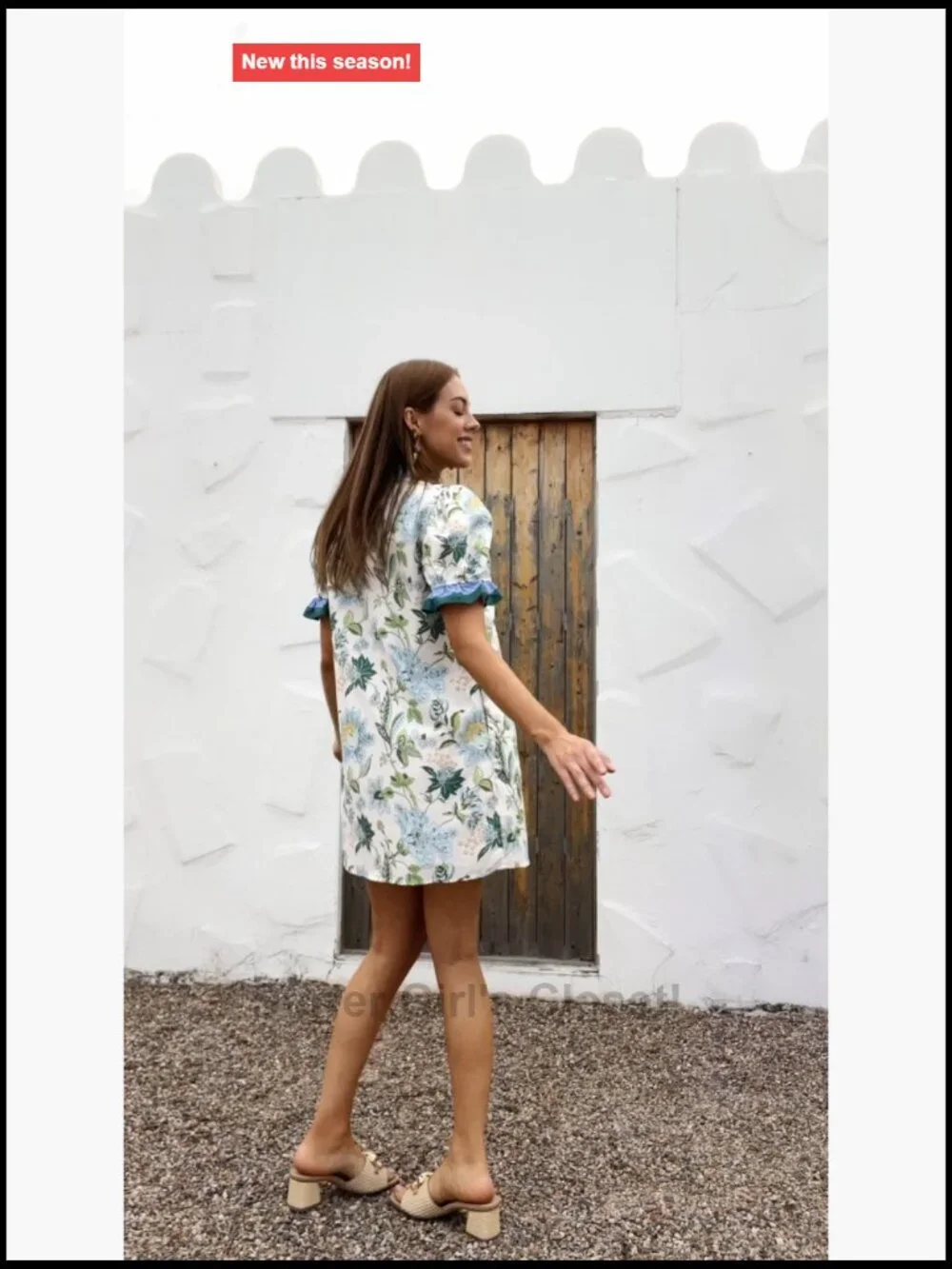 Floral Puff Short Sleeve V Neck Button Down Ruffle Mini Dress with Pockets - Picture 7 of 7